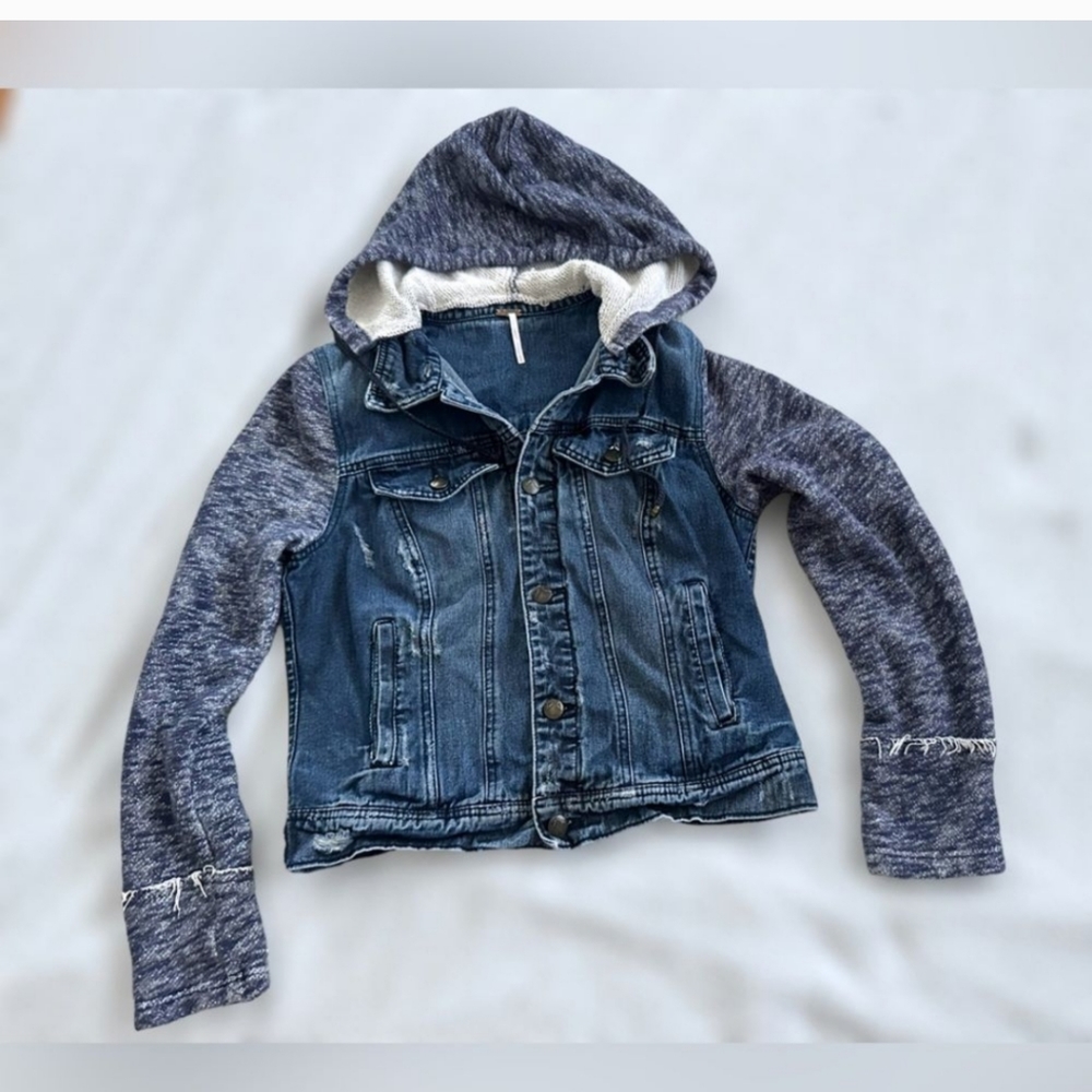 Free People Indigo Knit Hooded Denim Jacket - Picture 2 of 8